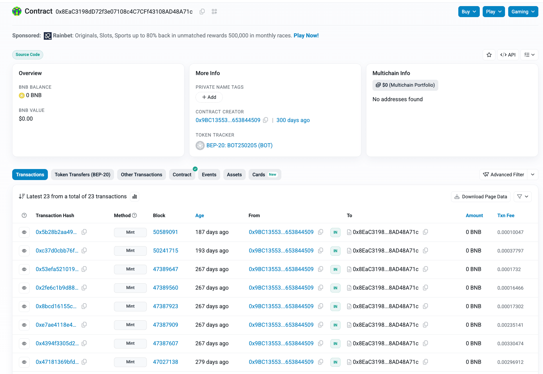 BOT250205 Contract on BSCScan