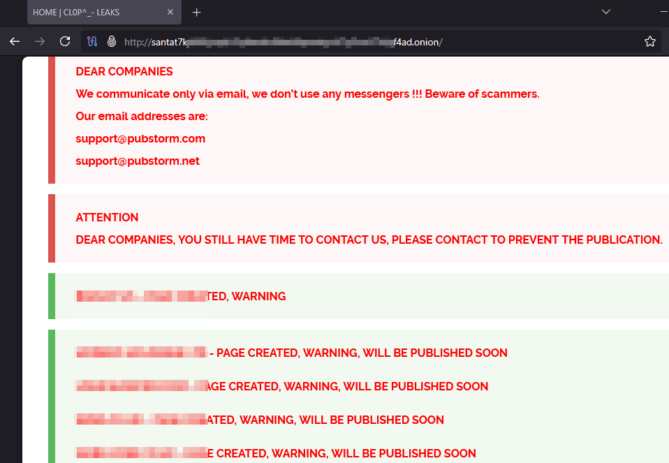 Cl0p ransomware leak site