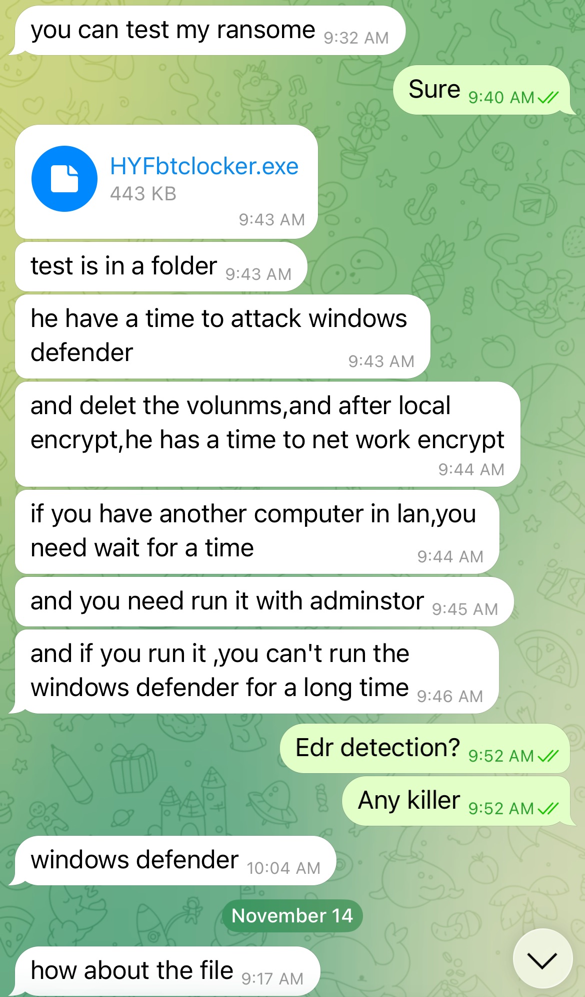 Ransomware group Telegram channel post