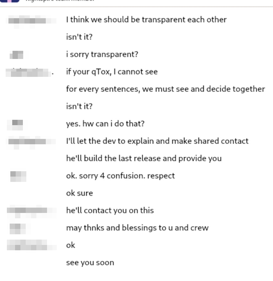 TOX Operator conversation