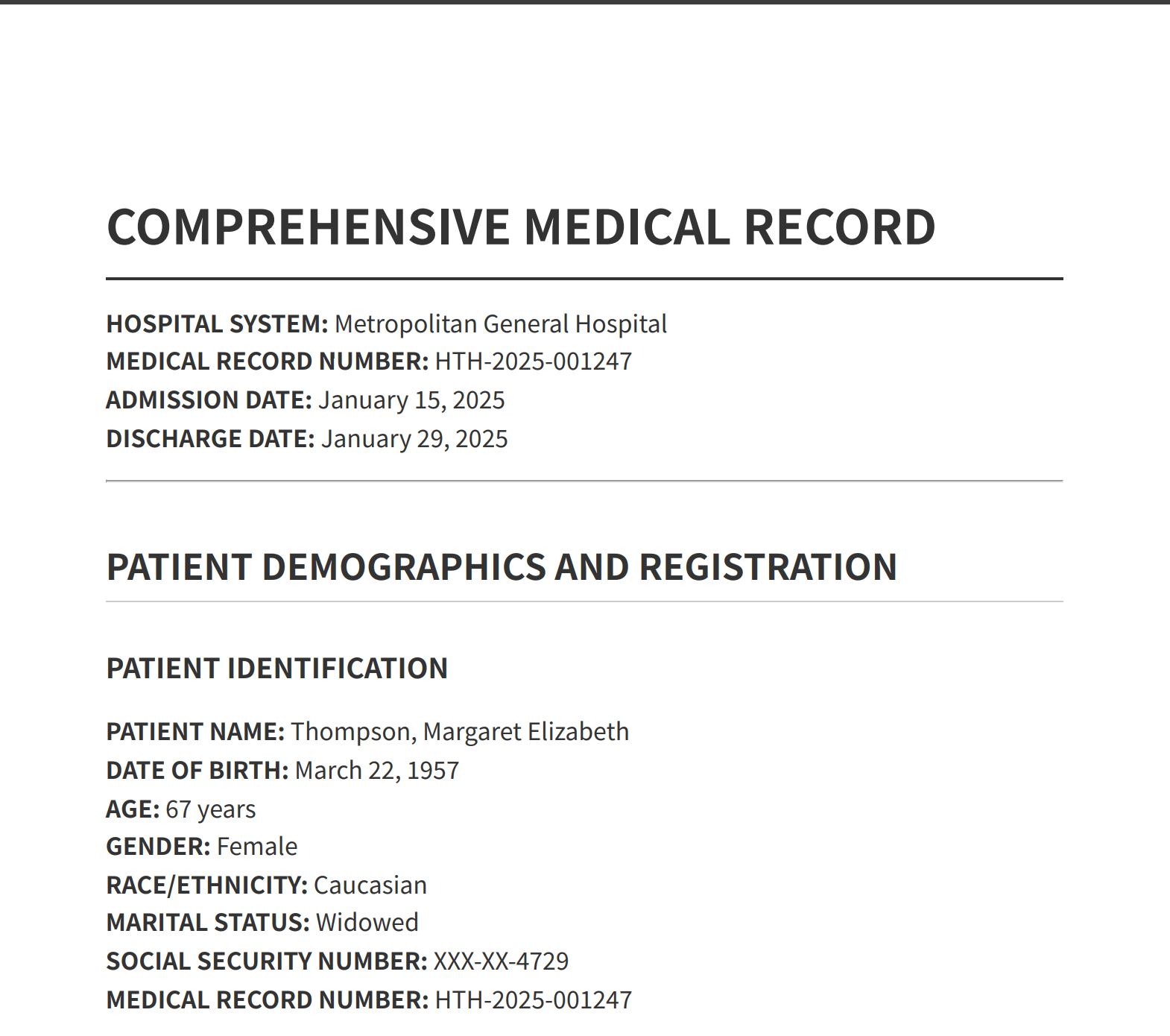 Sample medical report with synthetic data
